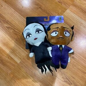 GMASON  8” "ADDAMS FAMILY" MORTICIA & GOMEZ PET TOY SET Creepy SQUEAKY Fun